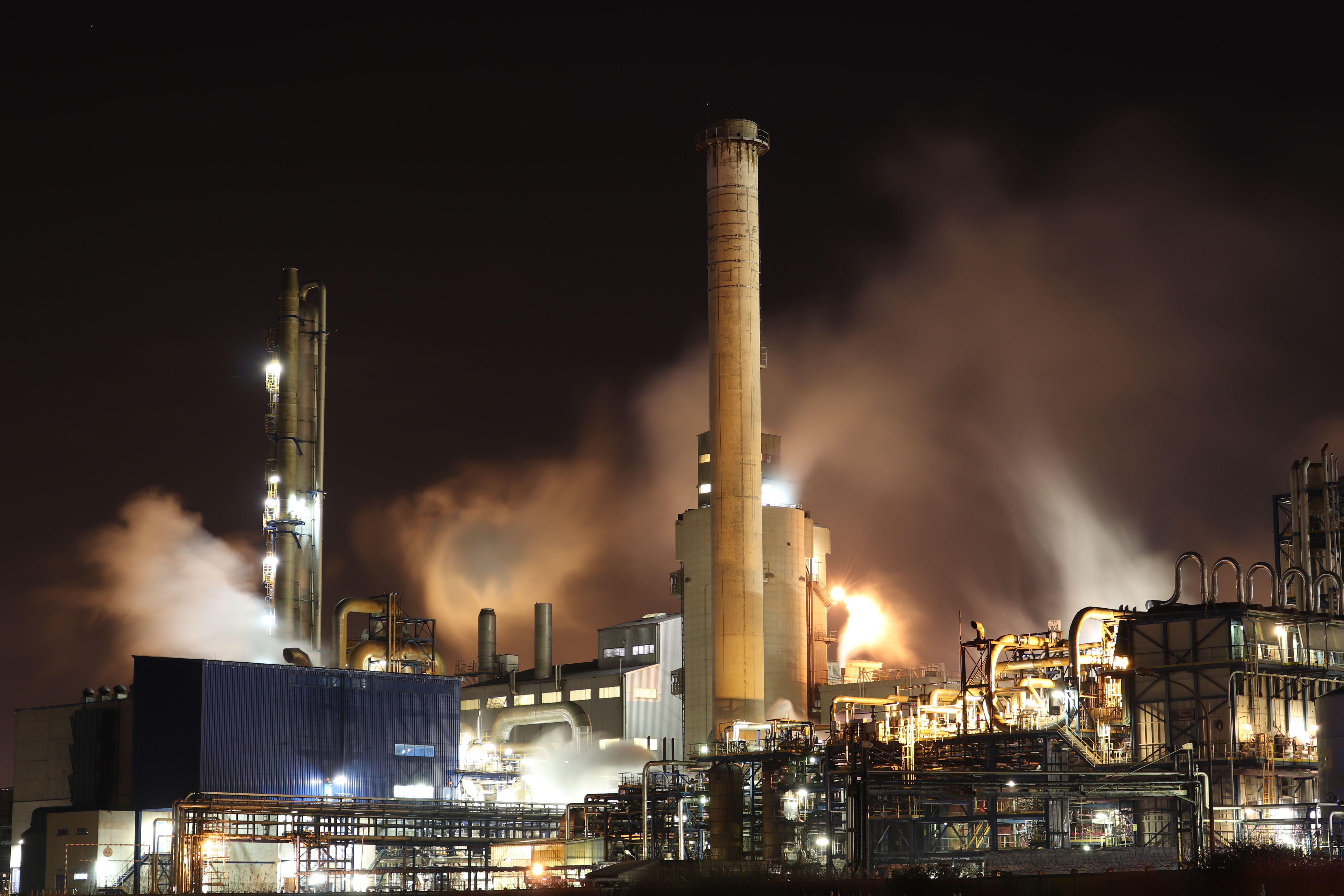 Oil refinery and industrial facility at night